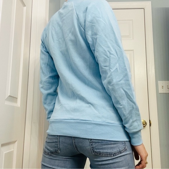 Vintage Sweatshirt Long Sleeve Crew Neck Pastel Blue Bear Graphic Kawaii Small - Picture 3 of 8